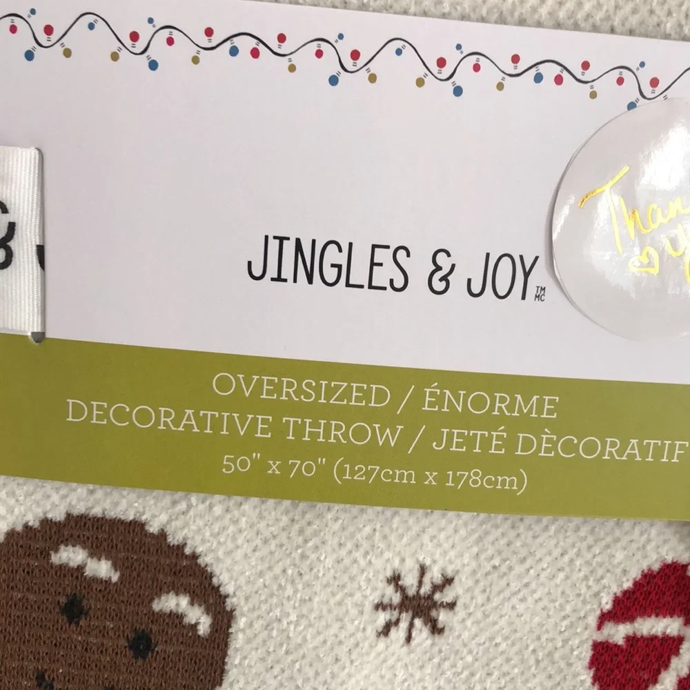 Jingles & Joy GINGERBREAD & CANDY CANES Throw Blanket Christmas Holiday